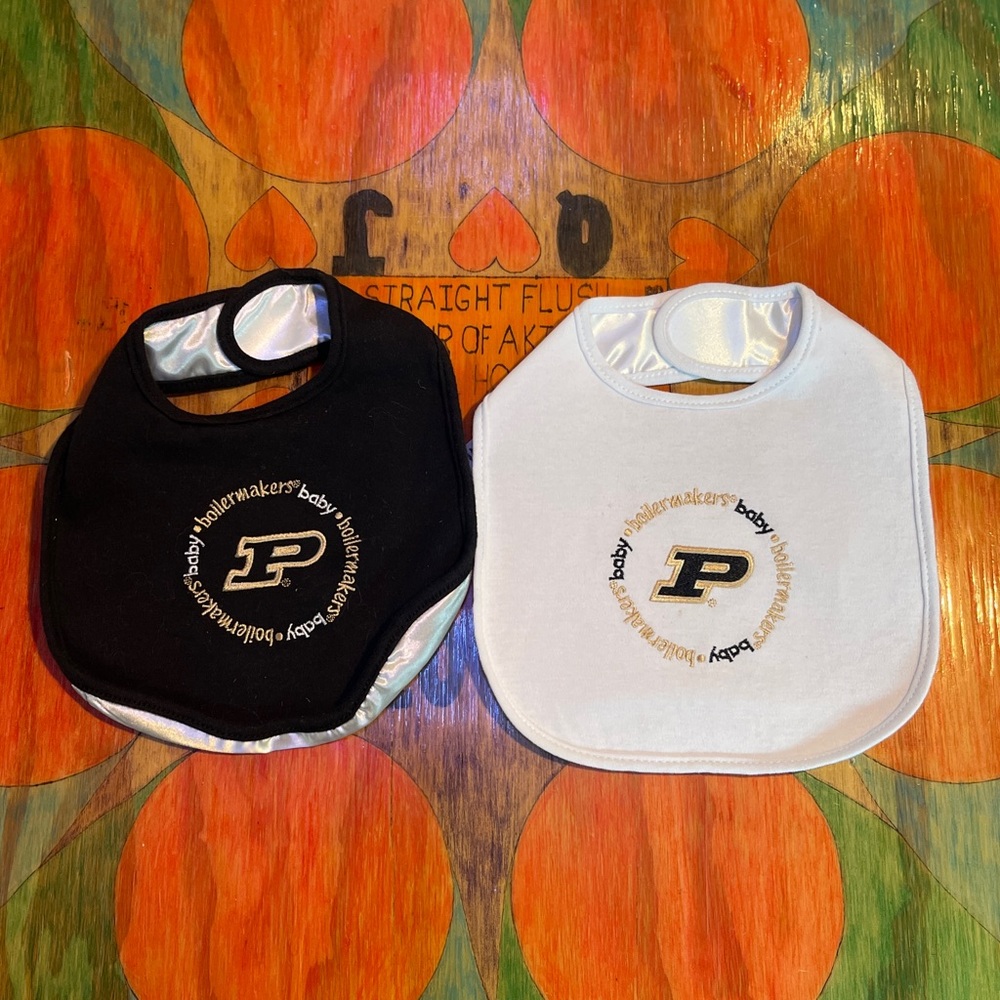 Two Purdue University Boilermakers Baby Bibs Baby Fanatic Black White Gold